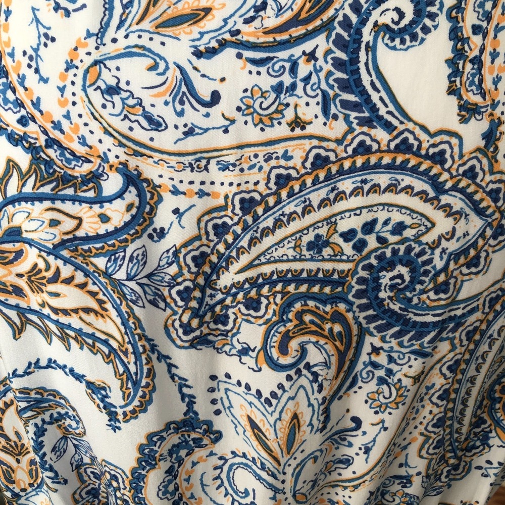 Women's Beyond The Radar Blue Paisley Cap Sleeve Hi-Low Ruffle Boho Maxi Dress L - Picture 12 of 16